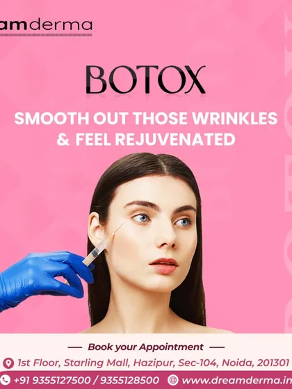 A client receiving a precise Botox injection. This treatment is excellent for smoothing wrinkles and can also be used for jawline contouring and achieving a subtle brow lift.