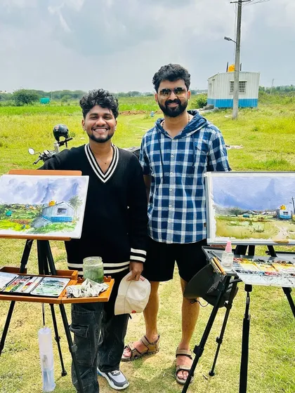 With my friend after a successful day of plein air painting. It's always more fun to paint with a buddy.