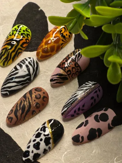A closer look at the different animal print designs, showcasing the variety of patterns and color combinations possible.
