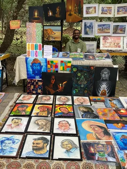 My stall at the Chitra Santhe 2023, a massive art festival in Bengaluru. It's always an amazing experience to display my work and interact with thousands of art enthusiasts.