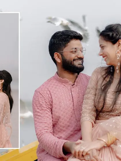 A collage of close-up and wide shots from the Yamuna Ghat pre-wedding shoot, highlighting the couple's gentle interactions and the beauty of the location.