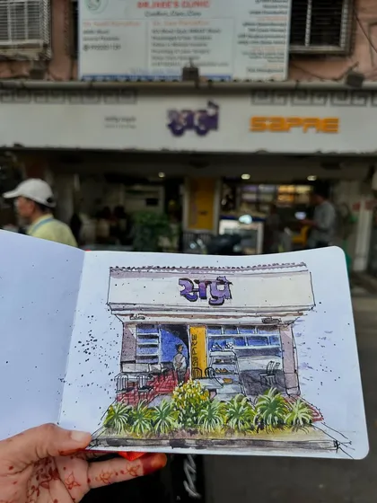 A sketch of Sapre & Sons, a gem of a Marathi eatery in Goregaon. I love capturing these local businesses that have stood the test of time and continue to serve the community with love.