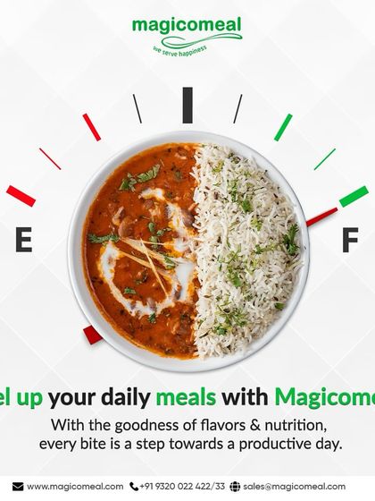 Fuel up your daily meals with my service. This graphic creatively uses a fuel gauge to show how my food, filled with flavor and nutrition, takes you from empty to full, ready for a productive day.
