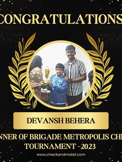 A huge congratulations to our student Devansh Behera, the winner of the Brigade Metropolis Chess Tournament 2023. A fantastic achievement.