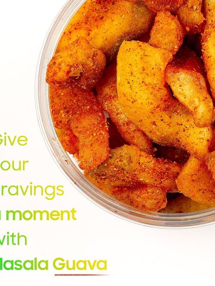 A close-up look at my Masala Guava, a snack designed to give your cravings a moment of pure satisfaction. Each piece of crisp guava is coated in a hot chilli mix, delivering a flavour that lingers.