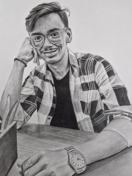 A detailed half-body portrait, this was a paid commission. Notice the detail in the plaid shirt, watch, and relaxed pose.