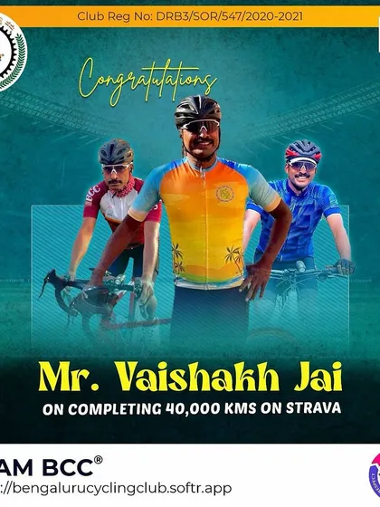 Congratulations to Vaishakh Jai for achieving the 40,000 kms milestone on Strava. A fantastic accomplishment.