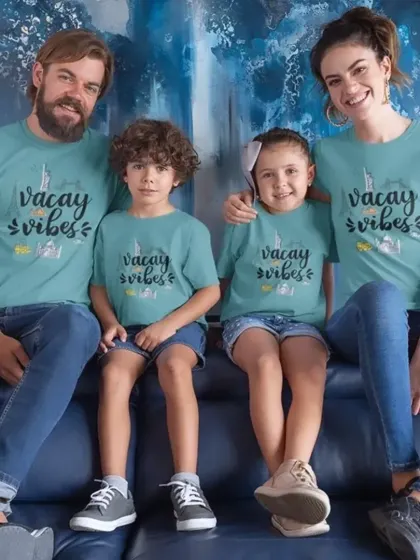 Make your family vacations unforgettable with matching "Vacay Vibes" t-shirts. I offer coordinated apparel for the entire family, including parents and kids, so you can create the perfect holiday photos.