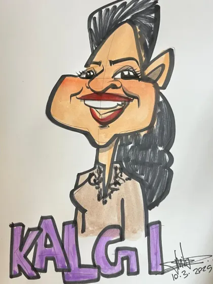 A caricature of 'Kalgi', showing the use of bold lines and a simple, effective color scheme.