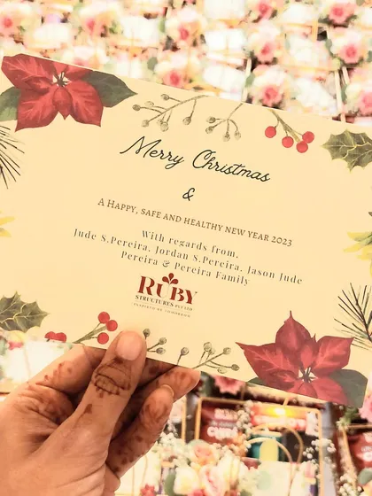 A personalized Christmas card for a corporate client, Ruby Structures. I can add your company logo and a custom message to any hamper.