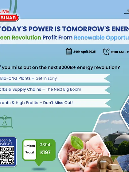 The renewable energy sector is a ₹200B+ revolution. This webinar promotion captures the urgency and scale of the opportunity in Bio-CNG and solar, highlighting our role in helping you access government grants and achieve high profits.