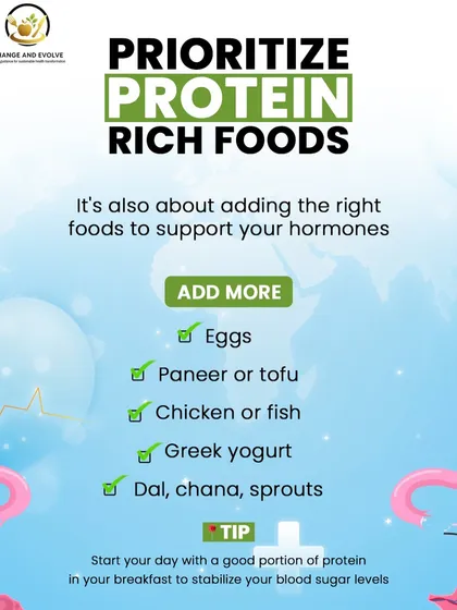 Prioritizing protein-rich foods like eggs, paneer, chicken, and lentils is a key strategy for PCOS. Starting your day with protein helps stabilize blood sugar levels.