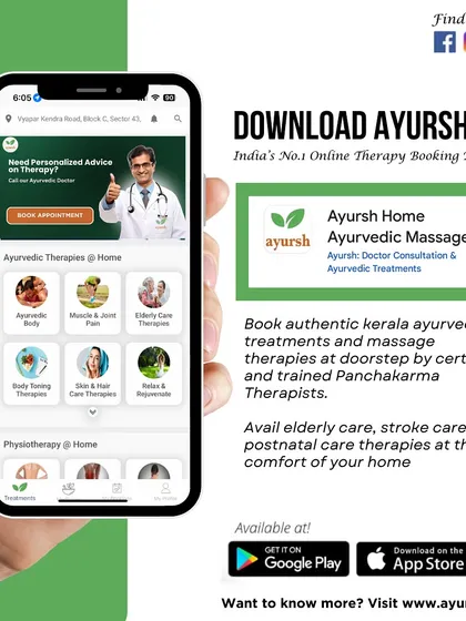 Ready to book your therapy? Download the Ayursh app to schedule an online consultation with our Ayurvedic doctors or book a treatment directly. Authentic wellness is now just a few taps away on your phone.
