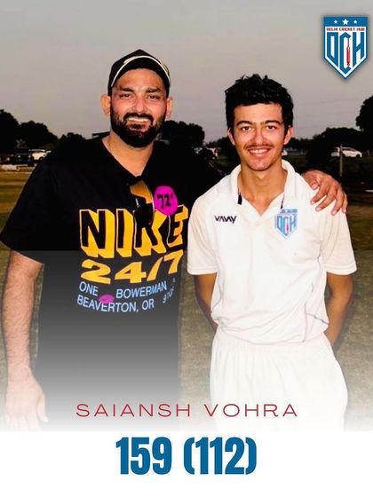 A graphic celebrating Saiansh Vohra's brilliant 159. His hard work and talent are clear to see.