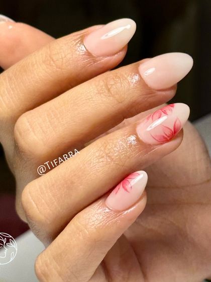 Another angle of the beautiful red floral ombre nails.