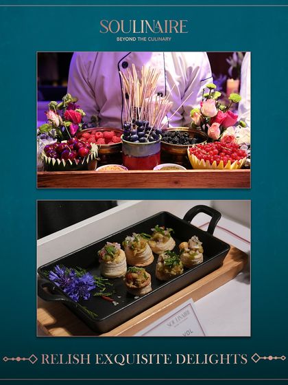 A collage inviting you to relish exquisite delights, from a fresh berry station to savory vol-au-vents. Our banquets are a world of sophistication.