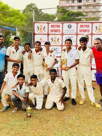 Our victorious U-14 team after winning the Hashu Advani Cup 2023. Team achievements are a core part of our academy's culture.
