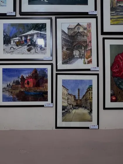My two cityscape paintings displayed at the IWS Olympiart, the biggest watercolor festival in Noida. You can see my Bologna painting in this shot.