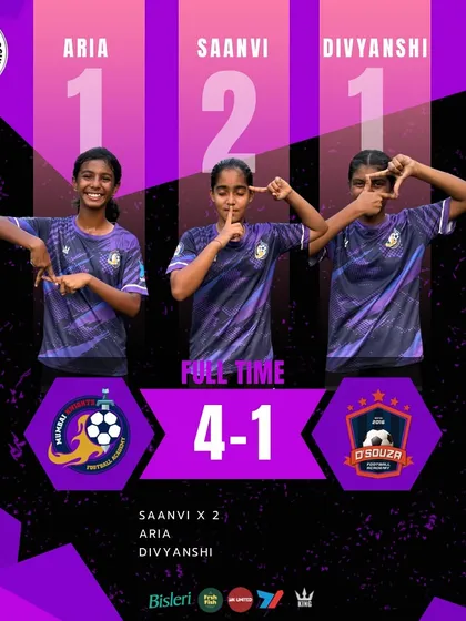 A dominant 4-1 victory for our U14 girls in the SFL League, with goals from Sanvi, Aria, and Divyanshi.