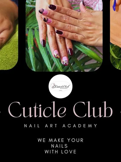 A collage showcasing the variety of services and classes I offer at Cuticle Club Nail Art Academy. We make your nails with love and teach you to do the same.