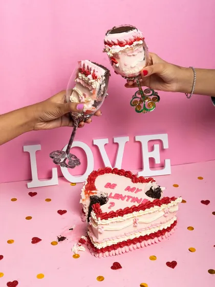 Who needs plates? This fun shot shows my Valentine's heart cake being scooped right into wine glasses. Celebrations should be messy and delicious.
