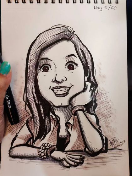 This caricature has such a warm and inviting smile. It was a joy to capture this happy expression.