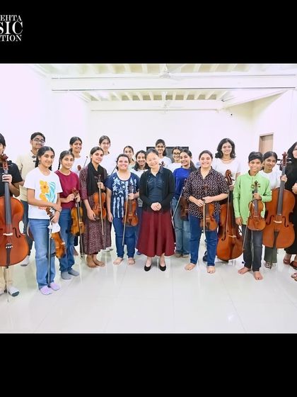 A group photo of our students with world-renowned violinist Midori after an inspiring masterclass. We are proud to foster these connections between our young musicians and their idols.