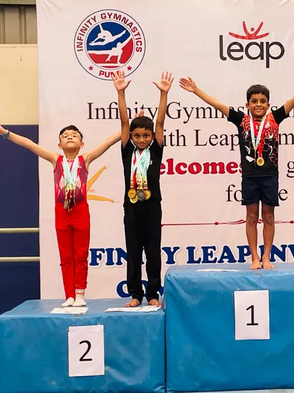 A proud podium moment for our young gymnasts at the Infinity Leap Invitational Competition. Their hard work has paid off.