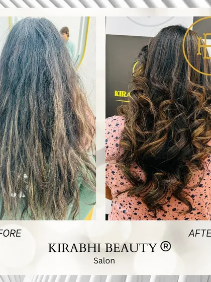 This client came in with dry, damaged hair, and left with these gorgeous, healthy-looking curls. This before and after showcases a complete hair transformation, adding life and bounce back to the hair.