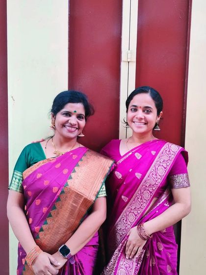 That happy feeling after an exam is done! Posing with my student after her Gandharva Visharadh Purna exam. We support each other through all the nerves and excitement.
