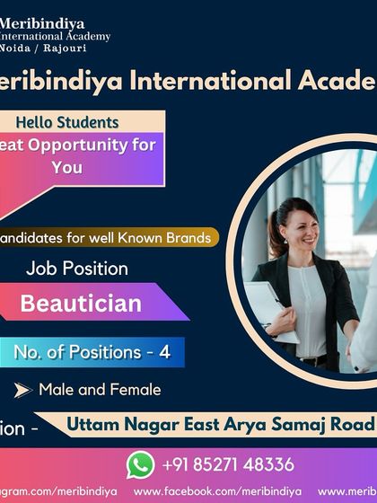 We have four positions open for beauticians in Uttam Nagar East, Delhi. We welcome both male and female applicants to apply for this role with a top brand.