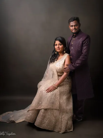 A portrait session for a couple is about capturing the quiet connection and shared history between two people. Dressed in elegant Indian attire, their bond creates a regal and timeless image that tells their unique story.