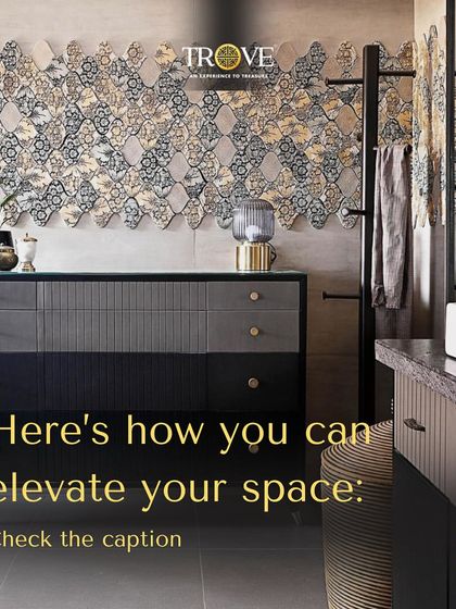 This bathroom design demonstrates how to create a focal point with patterned tiles. The unique shape and metallic accents of these tiles add a layer of luxury and sophistication.