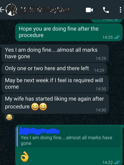 A simple screenshot of a conversation with a patient after a procedure. Seeing my patients regain their confidence is the best part of my job. Effective dermatological care can truly improve quality of life.