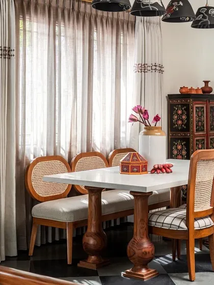 The dining area of Prangan, with its custom furniture and hand-painted details, is a perfect example of the Indian design celebrated in this GoodHomes issue.