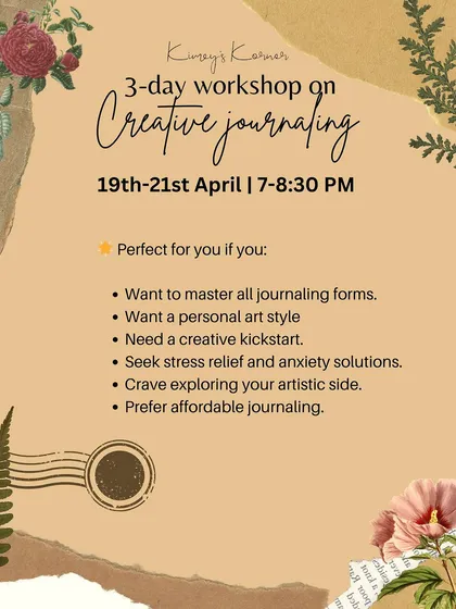 This 3-day workshop is perfect if you want to master different journaling forms, find your personal art style, and learn how to use journaling for stress relief.