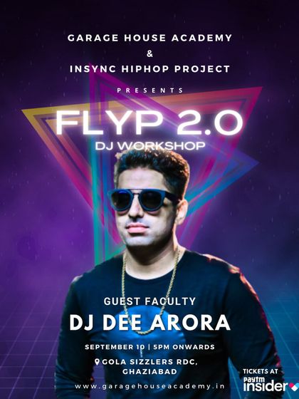 Poster for DJ Dee Arora's session at our workshop. We feature top artists who share their personal stories of success in the music world.