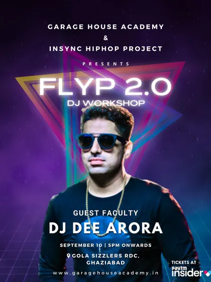 Poster for DJ Dee Arora's session at our workshop. We feature top artists who share their personal stories of success in the music world.