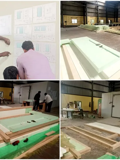 Here's a look at our team at work on a business hub in Tiruppur. This project showcases our commitment to sustainable building, using 100% bio-based composite panels made from recycled PET bottles. This behind-the-scenes view shows our hands-on approach, from production drawings to on-site construction.