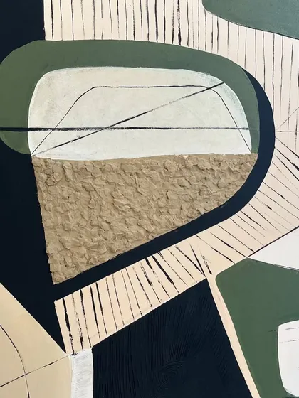 A close-up of the abstract painting where I used recycled egg cartons to create a unique, raised texture. This detail adds an unexpected and eco-friendly element to the artwork.