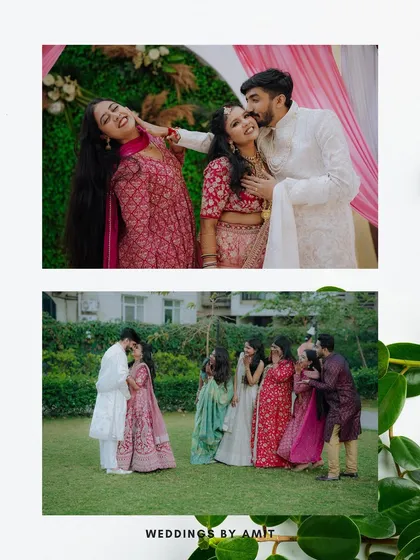 Fun with friends and family. These photos show the couple sharing laughs and hugs with their loved ones, capturing the celebratory spirit of the event.