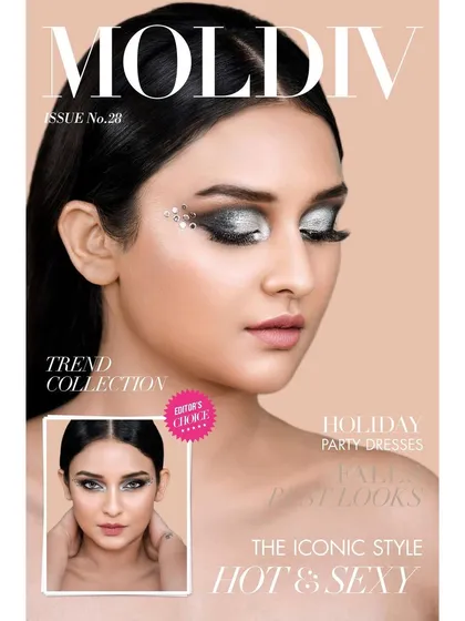 This is a sample of my work formatted for a magazine cover, demonstrating my experience in creating powerful lead images for fashion publications. The shot combines a strong beauty look with professional graphic design sensibilities.
