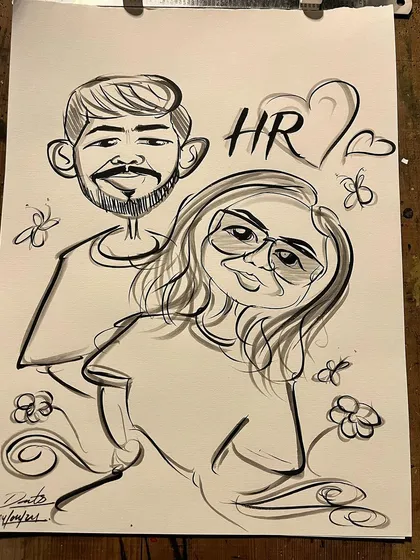 A duplicate of the couple's portrait with 'HR' initials.