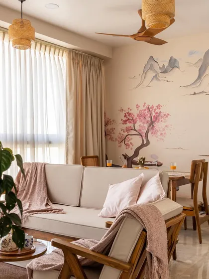 A dose of inspiration for your home. This living room perfectly embodies the calm and aesthetic principles of Japandi design, creating a charming and peaceful retreat.