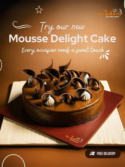 Our Mousse Delight Cake is a must-try for any occasion. It features a light, airy chocolate mousse set on a delicate sponge base, all finished with a glossy glaze and elegant chocolate curls.