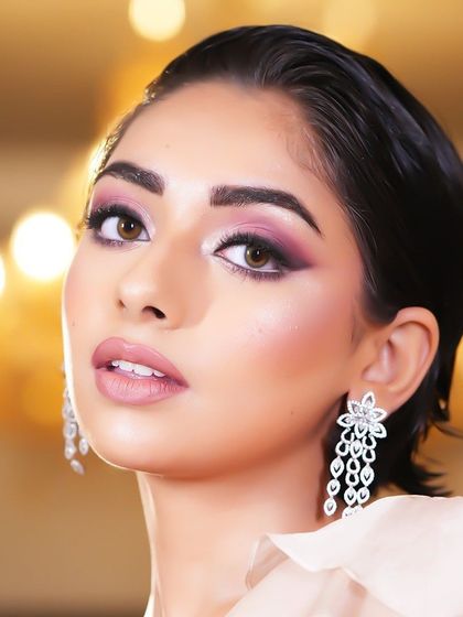 Another angle of the dramatic eye makeup, showing the beautiful blending and the pop of color.