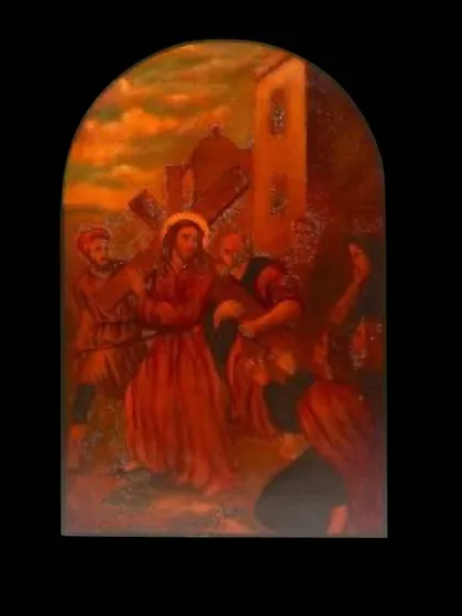 This painting shows the moment Jesus meets his mother, Mary, on the way to his crucifixion. The emotional depth of the narrative is a key feature of this important collection.