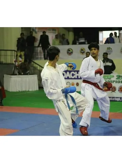 One of our BKA players in action during a competitive kumite match at the Coach Cup Championship. Our training is designed to build ring-ready fighters who perform under pressure.