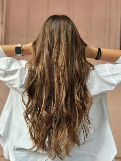 A full view of the 'Mochaccino' hair, showing how the color and cut work together to create a stunning, cohesive style.