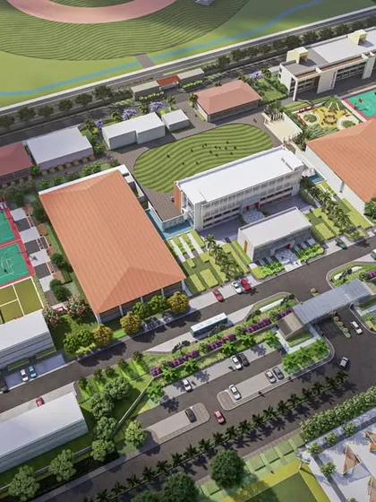 A master plan rendering for the UNACCO School in Chanung, Manipur. This showcases our expertise in large-scale institutional planning, where we design entire vehicle-free campuses with integrated academic, residential, and sports facilities.